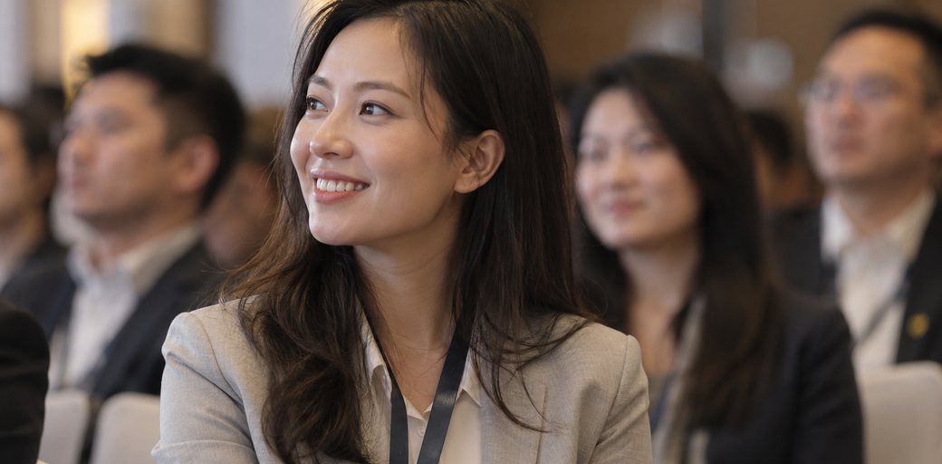 An attendee listening at a Shenzhen SEO session